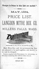 Langdon Mitre Box Company 1884 price list, photocopy
