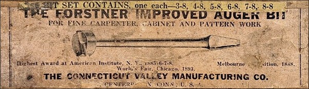 label for box of Connecticut Valley Forstner bits