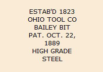 text of the stamp on an Ohio Tool Company Bailey's patent bit